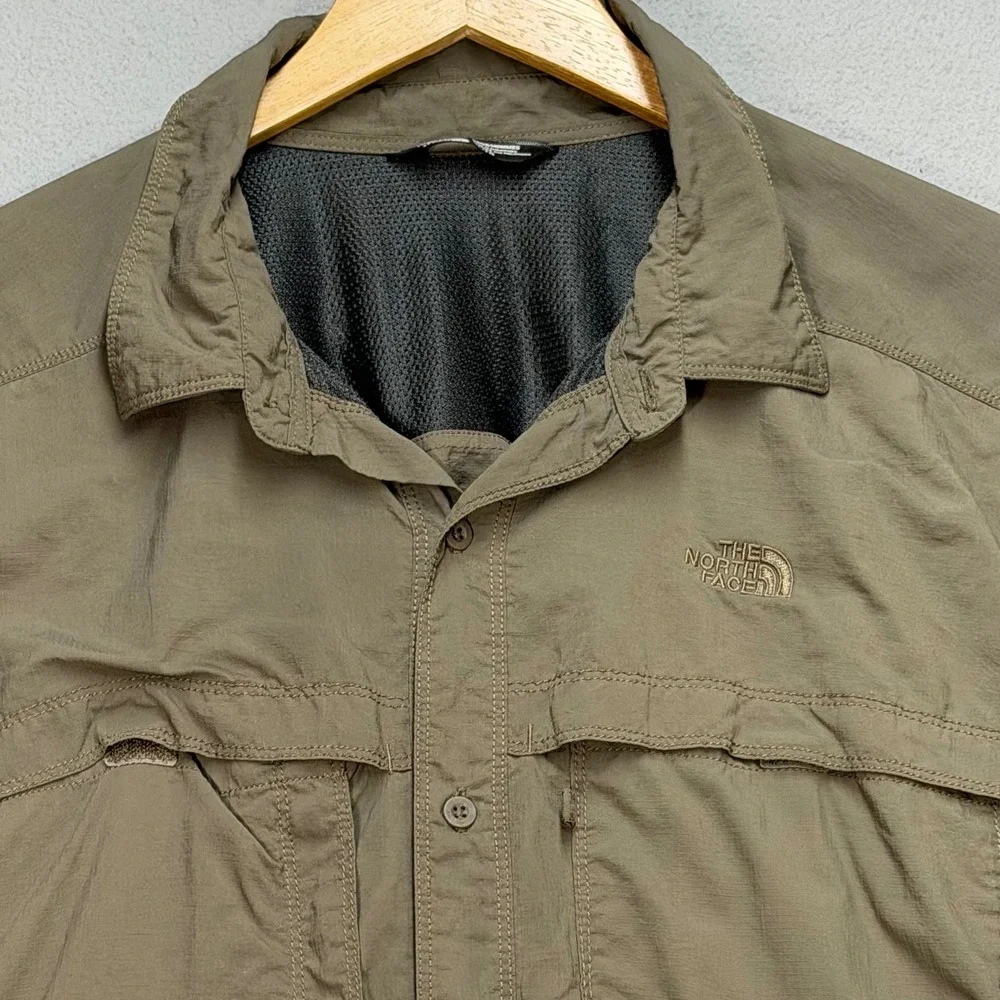 The North Face Mens XL Long Sleeve Hiking Shirt Olive Ripstop Nylon Button Down